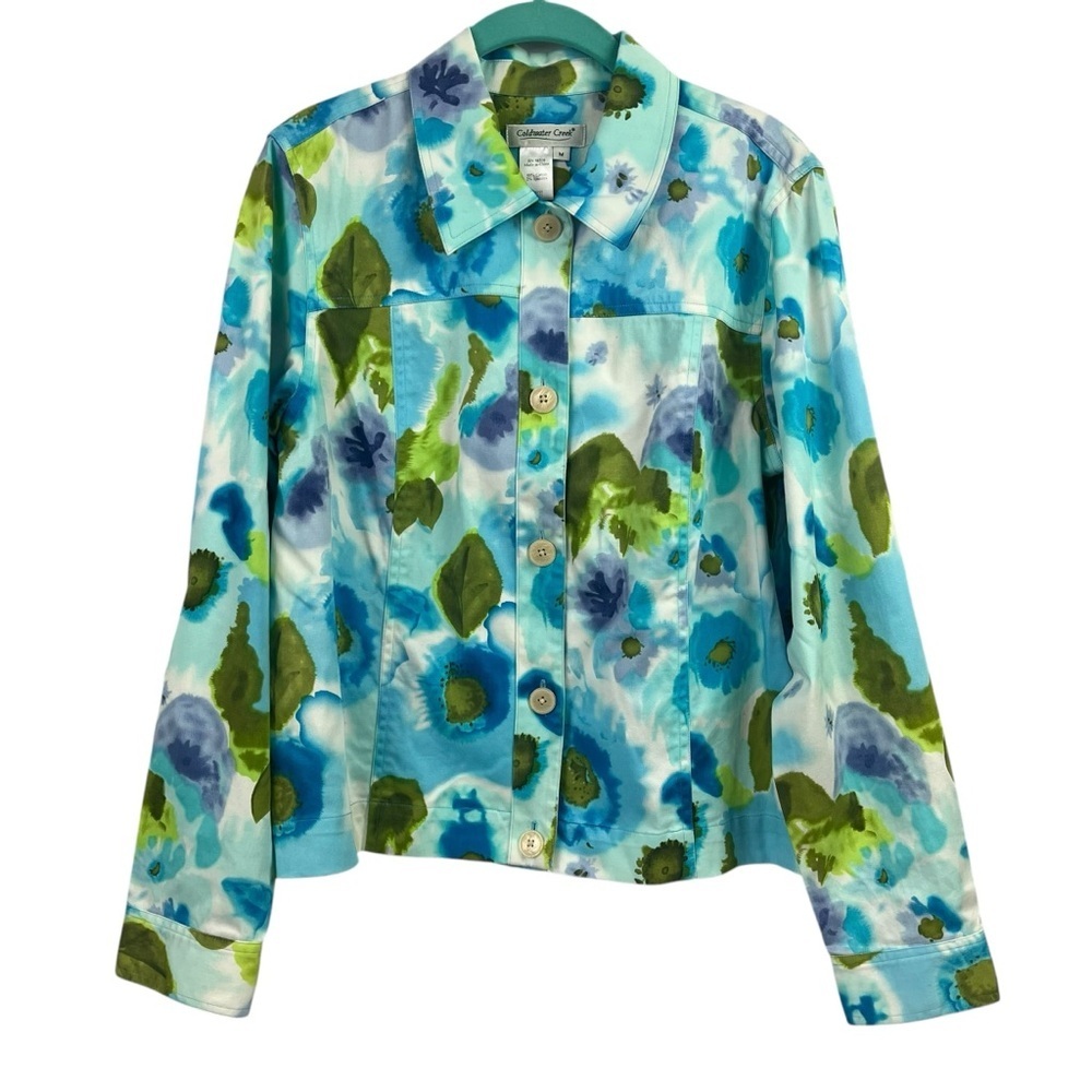 Coldwater Creek Womens Jacket Blue Purple Green Floral Stretch Medium